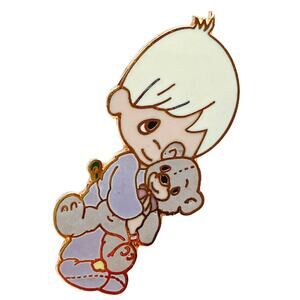 VTG Precious Moments Enamel Lapel Pin 80s Storybook Child Boy Teddy Bear Brooch